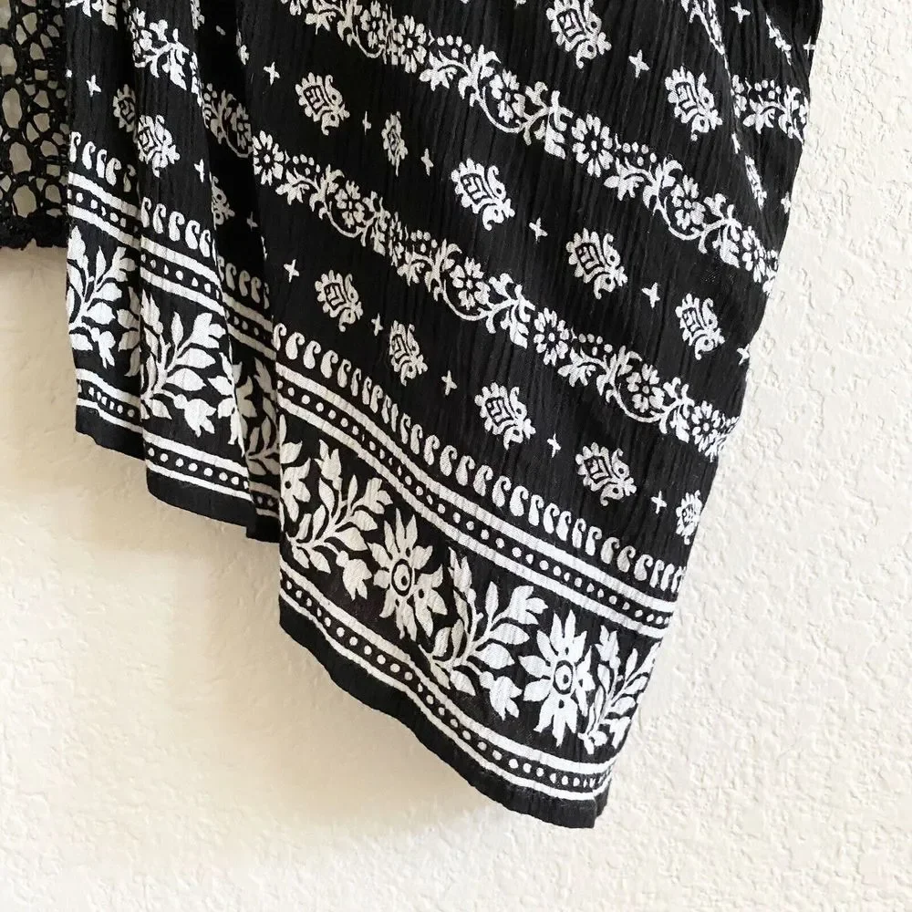 Aeropostale Black White Wrap Kimono Topper One Size‎ Crochet Gauzy
